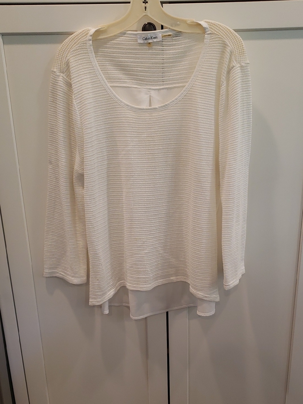 Calvin Klein White Layered Knit Scoop Neck Blouse
